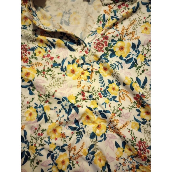 Fyve Woman's Med Floral Print‎ Short Sleeve Blouse Top Ruffle Neck Summer Casual - Picture 2 of 5